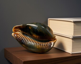 Vintage Humpback Cowrie Seashell Mauritia Mauritiana Natural Chocolate Spotted Specimen Shell