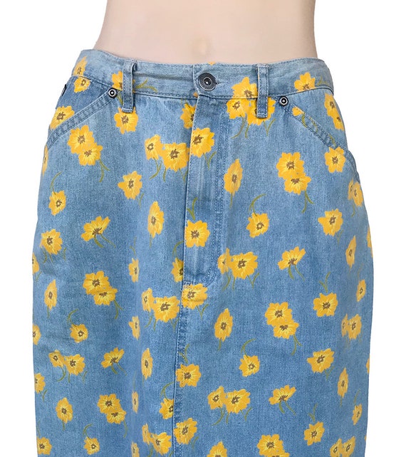 90's Vintage Floral Jean Skirt, Floral Denim Skir… - image 2