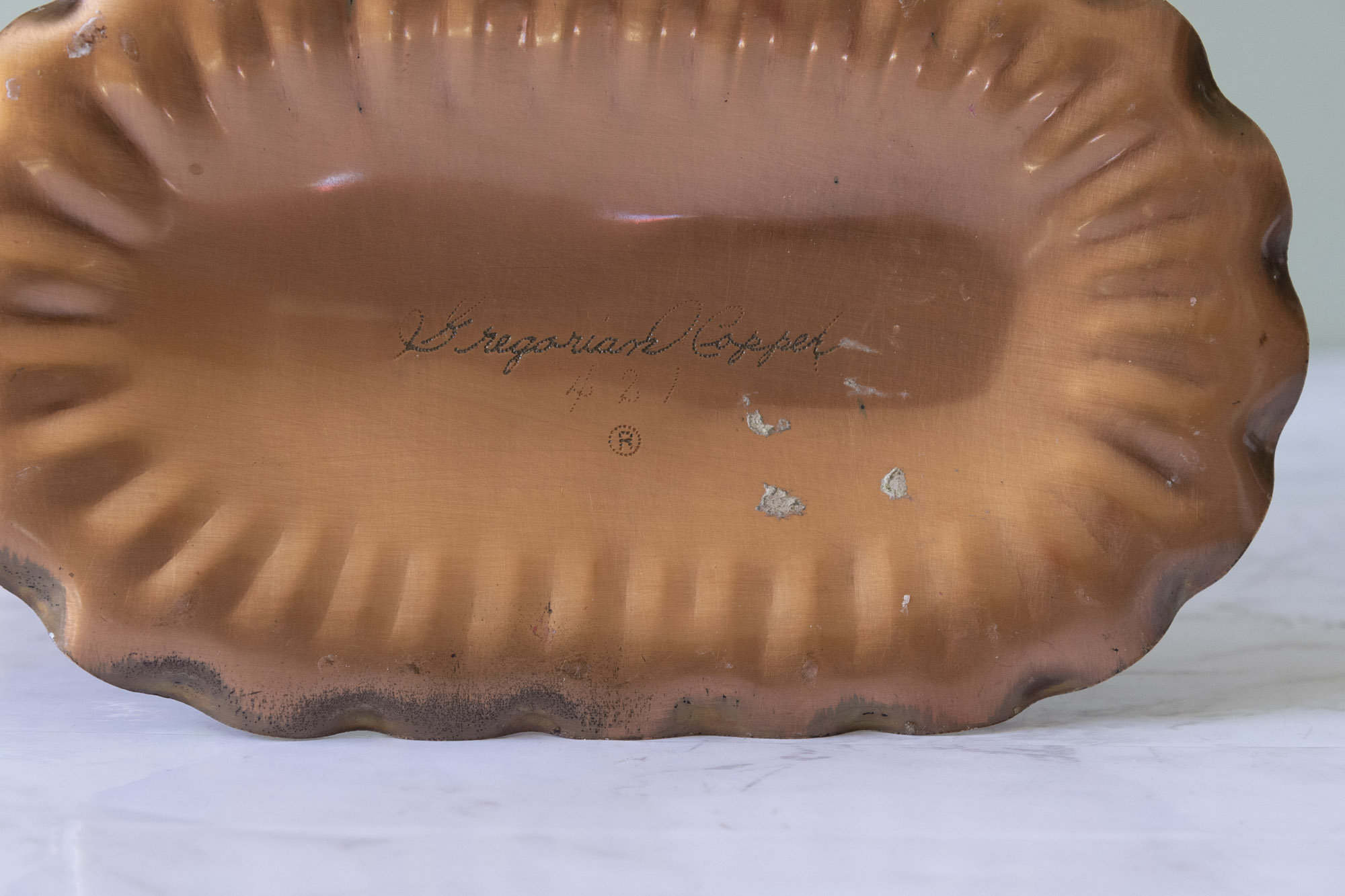 Vintage Gregorian Copper Scroll Work Swirled Candlestick Holder
