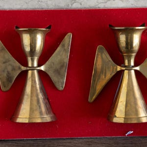 Set of 2 Brass Small Candlestick Holders Angels Christmas Decor Deadstock
