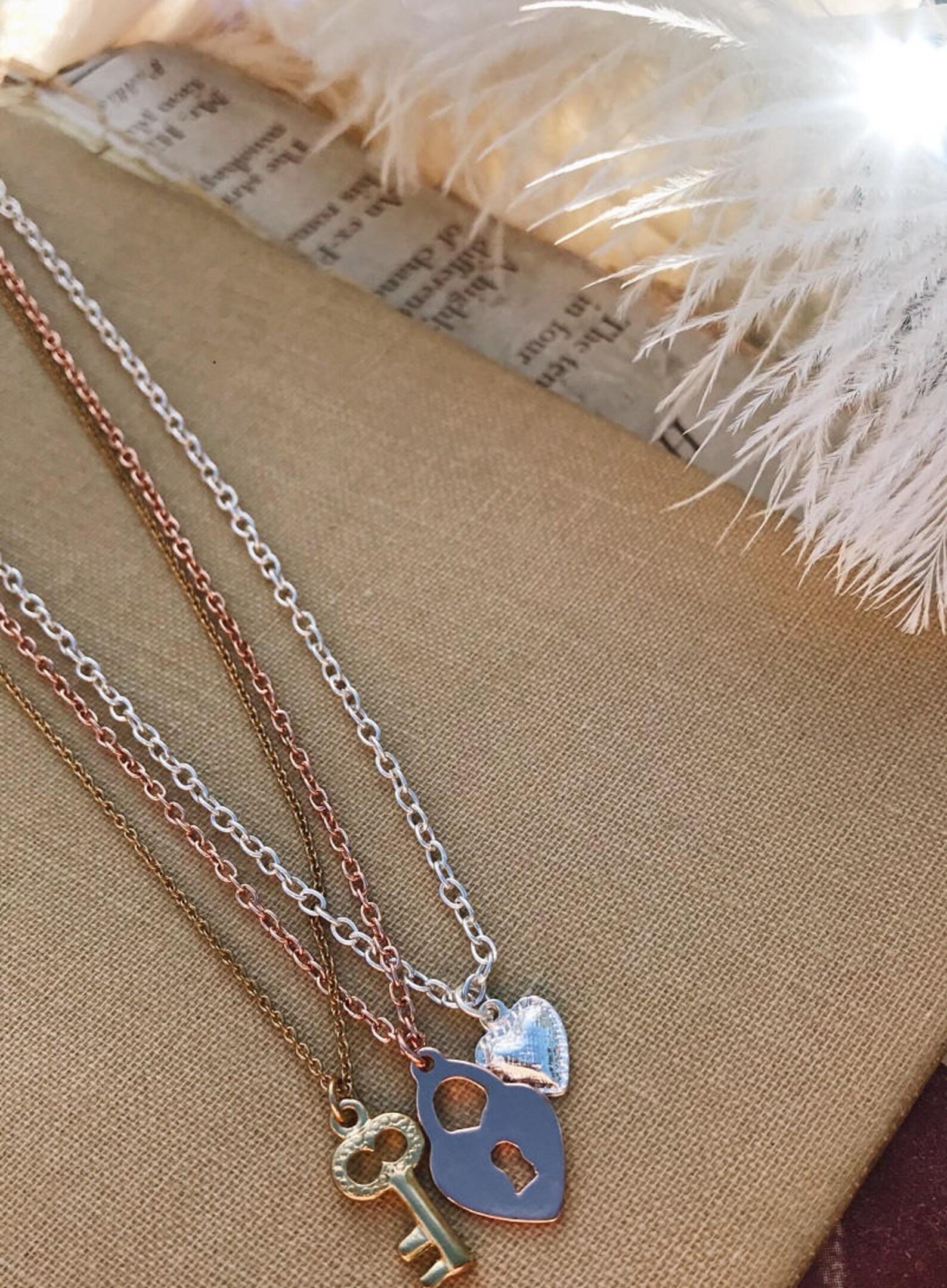 Delicate Layered Necklace, Heart, Key, Locket, Gift for Her, Set of 3 ...
