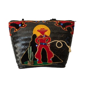 Cartera vaquera/cartera de tejido de canasta con diseño de cactus saguaro y estilo western/sudoeste Cartera vaquera vintage