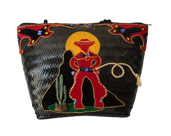 Cowboy Purse/Basket Weave Western/Southwestern Purse With Saguaro Cactus Design Vintage Western Purse