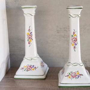 Pair Of 2 Taper Candle Holders Hand Painted Holu Portugal 10”