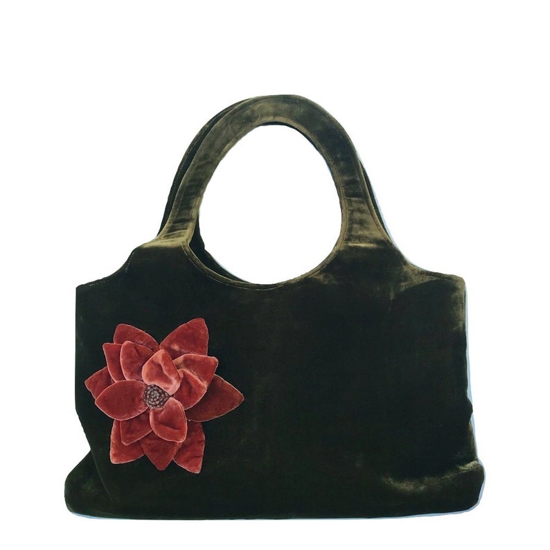 Olive Velvet Purse With Mauve Flower Olive Purse Handbag By Etsy