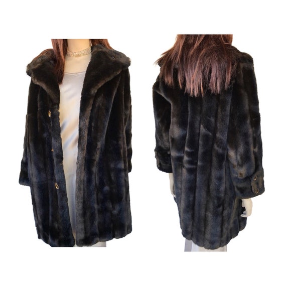Brown Fur Coat 1960s Tissavel France Faux Fur Coat Vintage 60s ... 60s tissavel faux fur coat