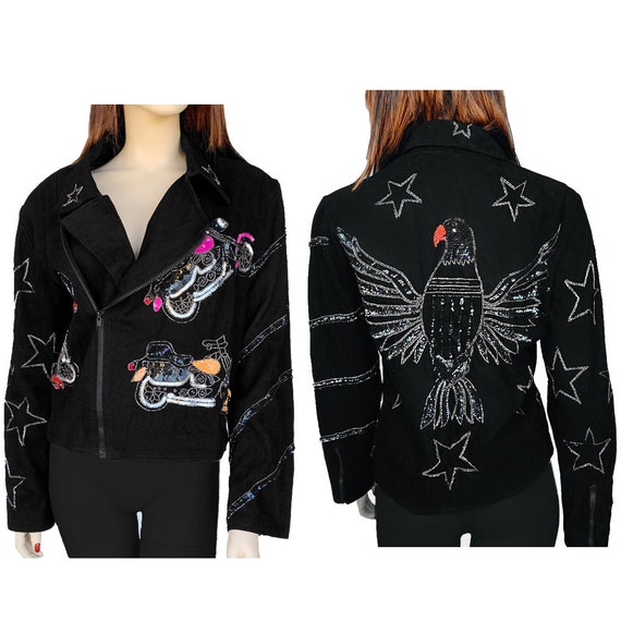 Vintage Sequin Modi Jacket/Motorcycle Jacket/Eagle Jacket/Boho Jacket
