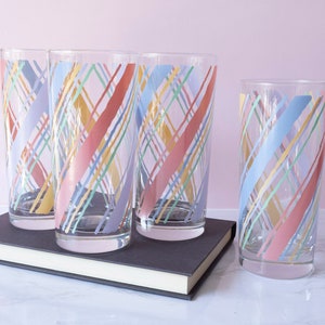 Vintage 80s Pastel Striped Drinking Glasses Set of 4 image 2