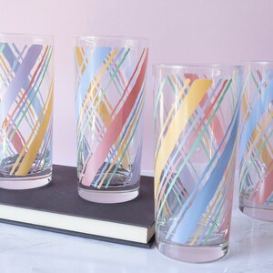 Vintage 80s Pastel Striped Drinking Glasses Set of 4 image 3