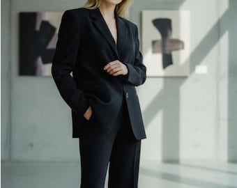 Deadstock Vintage Y2K Level Nine Black Blazer NWT Size 10 Tailored Stretch Jacket with Shoulder Pads 90s Corporate Goth Hourglass