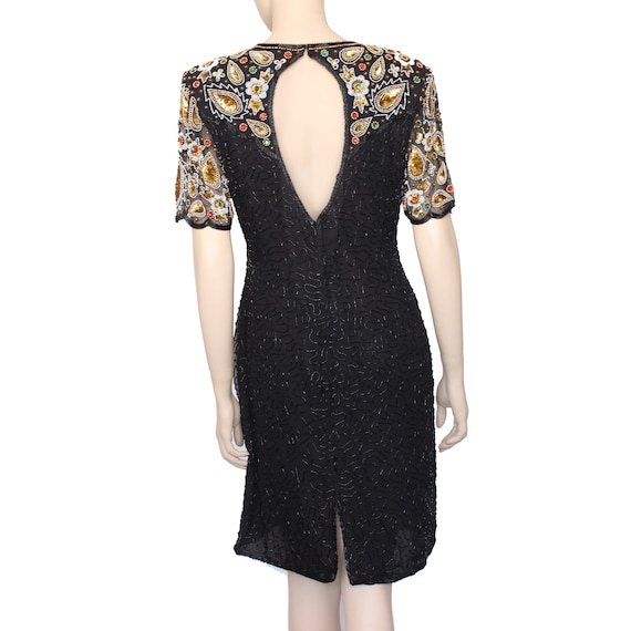 Laurence Kazar Black Silk Sequin Beaded Dress Size Large