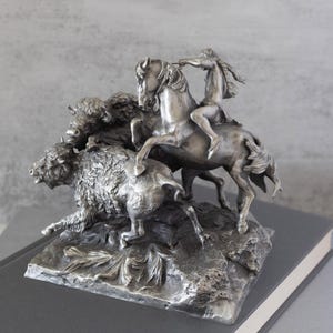 Limited Edition #287/2250 1975 Lance &quot;Buffalo Hunt&quot; by Don Polland Pewter Figure.  Stamped on bottom Fine Pewter Lance USA