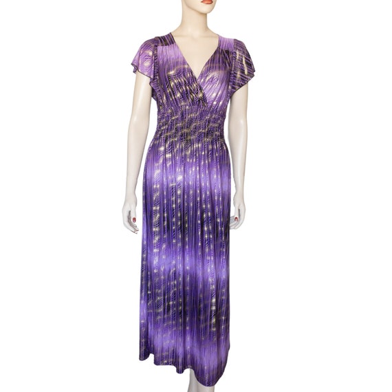 Y2K Does Disco Flutter Sleeve Metallic Purple Dre… - image 2