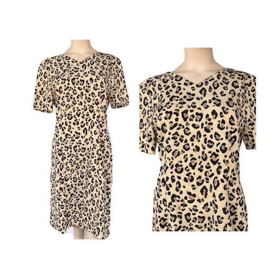 Vintage 80s Cheetah Print Dress/Shift Dress SZ8 A… - image 1