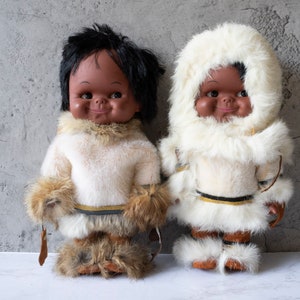 Native America Boy and Girl Eskimo Dolls Vintage 1960s