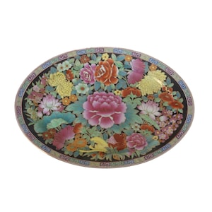 Vintage 1960&#39;s Serving Platter Chinese Classic Flowers Mille Fleur Gold Gild Chinese Classic &quot;Hundreds of Flowers&quot;
