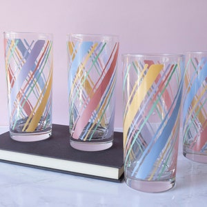 Vintage 80s Pastel Striped Drinking Glasses Set of 4 image 6