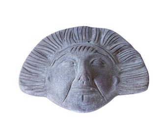 Vintage Aztec Mayan Mask, Terracotta Clay Wall Hanging, Mexican Folk Art Tribal Mask Sun God