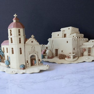 2 Burwood Wall Plaques Southwest Mission, Hacienda Pueblo, Vintage Art