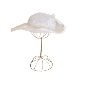 Vintage 60s White Wedding Hat with Faux Pearls and Lace Detailing