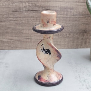 Vintage Hand Carved Twisted Kenya African Folk Art Soap Stone Candleholder