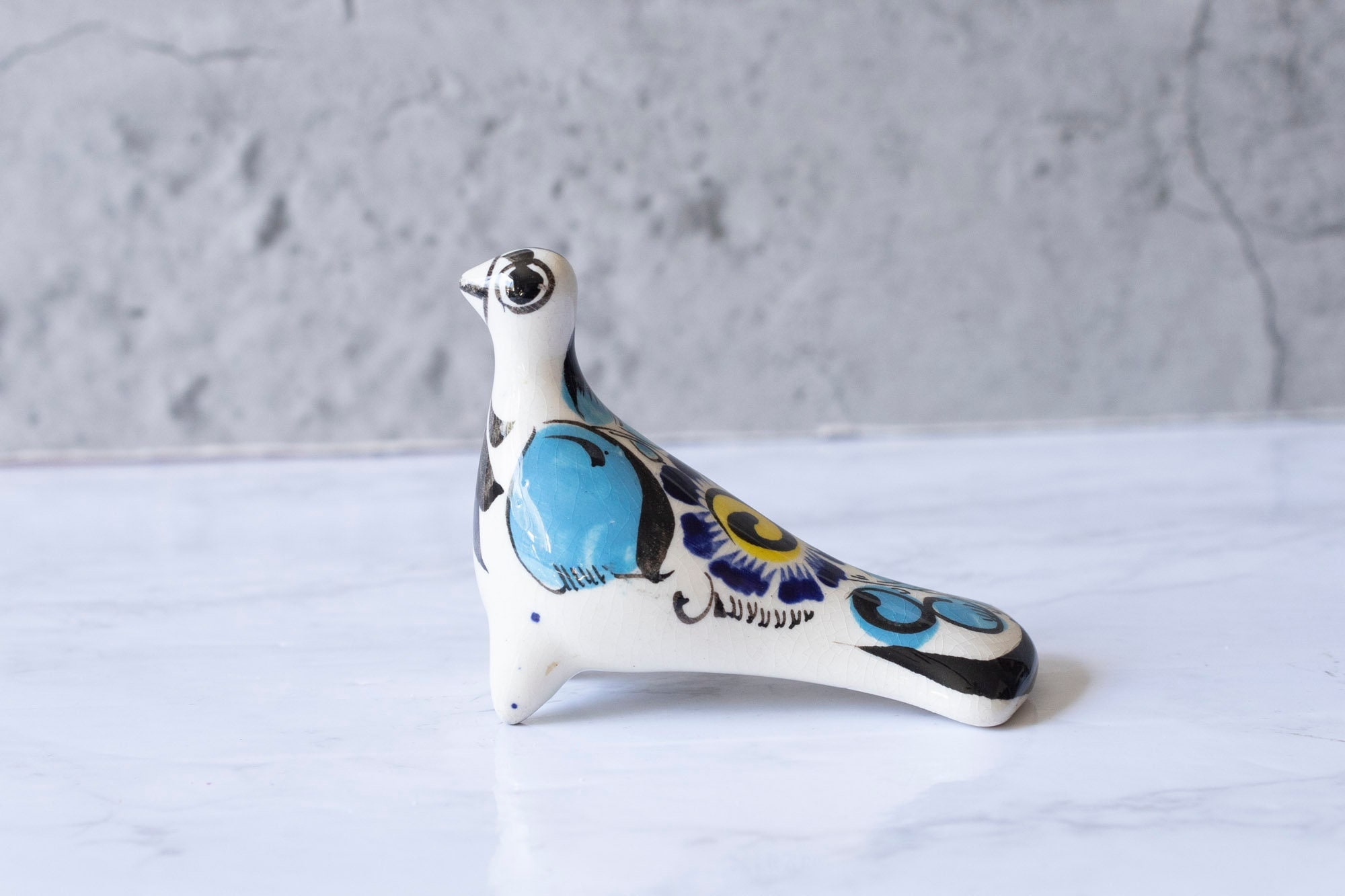 Vintage Hand-painted Tonala Mexican Folk Art Pottery Bird
