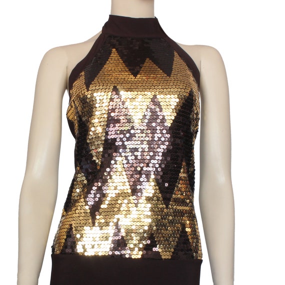 Brown Halter Dress, Sequin Chevron Design Halter … - image 2