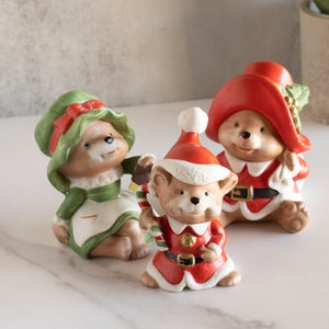 1980&#39;s 3 Pcs Vintage Homco Christmas Bear Family Santa Claus # 5600 Porcelain Figurines