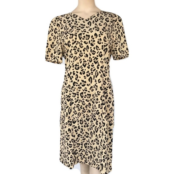 Vintage 80s Cheetah Print Dress/Shift Dress SZ8 A… - image 2