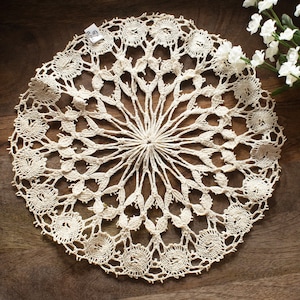 Vintage Round Beige Crochet Doily Colorful Trim Lace doilies Table decoration Crocheted Doilies Centerpiece
