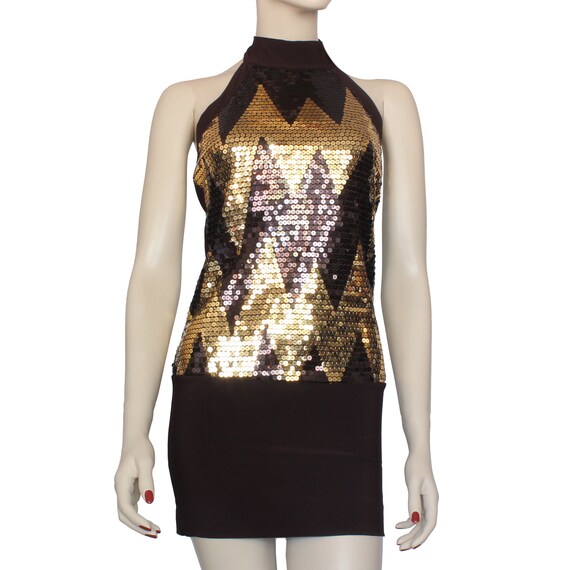 Brown Halter Dress, Sequin Chevron Design Halter … - image 3