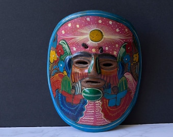 Mexican Terracotta Wall Mask, Terracotta Pottery, Hand-painted Mask, Tribal Art Clay Pottery Mask
