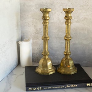 Vintage Pair of Solid Brass Candleholders Made in India