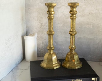 Vintage Pair of Solid Brass Candleholders Made in India