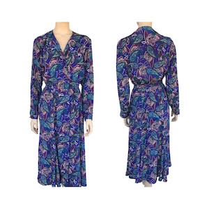 Boho Dress Vintage 90&#39;s Paisley Print Blue Dress,  Size 8- Slinky Dress-Sheer Dress-Bohemian Dress-Boho-Long Dress-Floral Dress