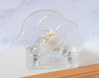 Crystal Clear Glass Candle Holder Etched Sailing Boat and Bird/Seagull