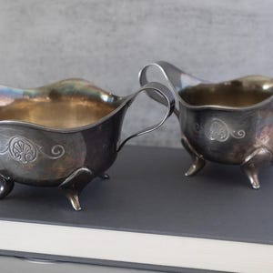 Vintage Antique Footed Rockford Silver Co Unlidded/Open Sugar Bowl #2786 & Creamer