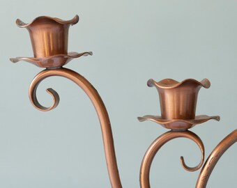 Vintage Gregorian Copper Scroll Work Swirled Candlestick Holder
