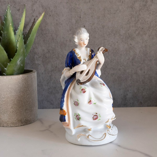 Occupied Japan Victorian Style Maiden w/ Mandolin Vintage Figurine