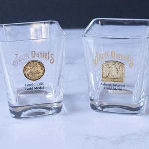 Jack Daniels Legends Belgium Gold Medal Ghent Belgium Gold Medallion & London UK Shot Glasses