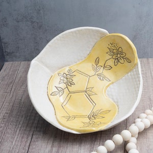 Vintage Yellow Abstract Floral Stoneware Bowl-Earthy 1970s Vintage