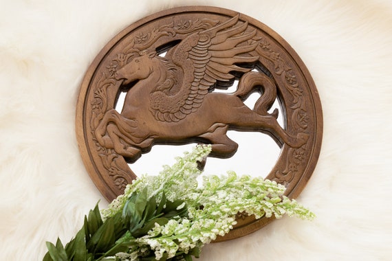 Hand Carved Pegasus Mirror Circa 1970s Steve Miller Band Cover