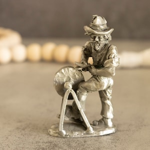 Vintage Pewter Man Figure Grinding Scissors Germany