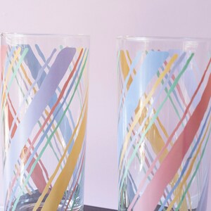 Vintage 80s Pastel Striped Drinking Glasses Set of 4 image 5