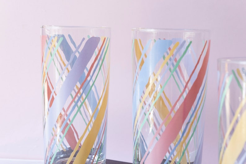 Vintage 80s Pastel Striped Drinking Glasses Set of 4 image 5