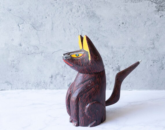 Vincente Hernandez Vasquez Oaxacan Cat Mexico Wood Carving Vintage