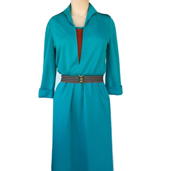 Vintage 70s Dress, Orange & Teal by Nancy Greer N… - image 2