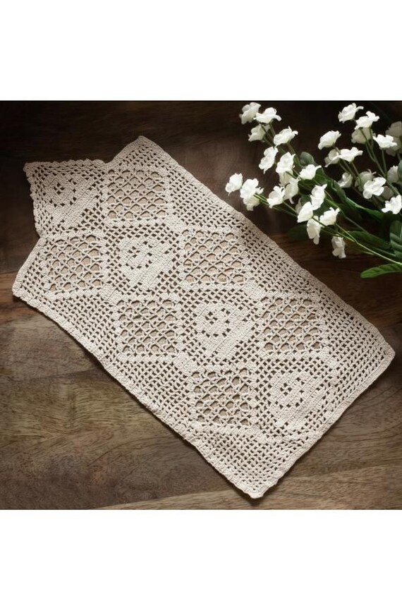 crochet dresser scarf pattern Antique Hand Crochet Dresser Scarf, Filet Lace Vanity Runner, 3-Generation  Estate Find, 12