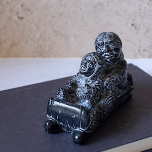 Vanstone Canadian Inuit Eskimo Soapstone Figurine Hand Carved Sledding