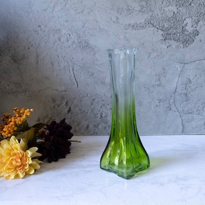 Europa Style 1980s Emerald Green and Clear Square Glass Bud Vase